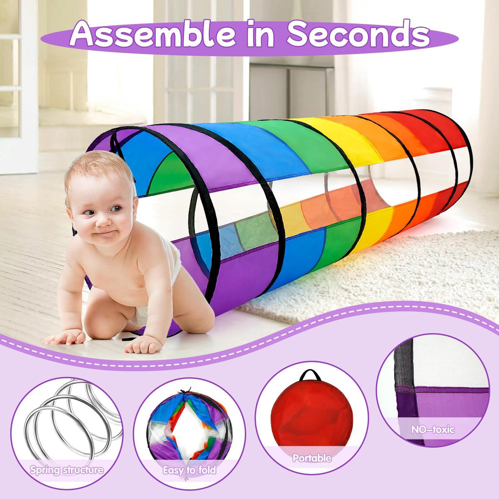 Kids Play Tunnel for Toddlers, Large 21" Colorful Rainbow | Pop Up Crawl Tunnel Tent for Baby or Pet with Breathable