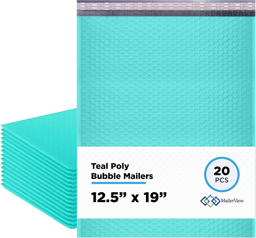 Teal Bubble Mailers 12.5x19, Self Seal Poly Padded Envelopes #6, 20 Pack