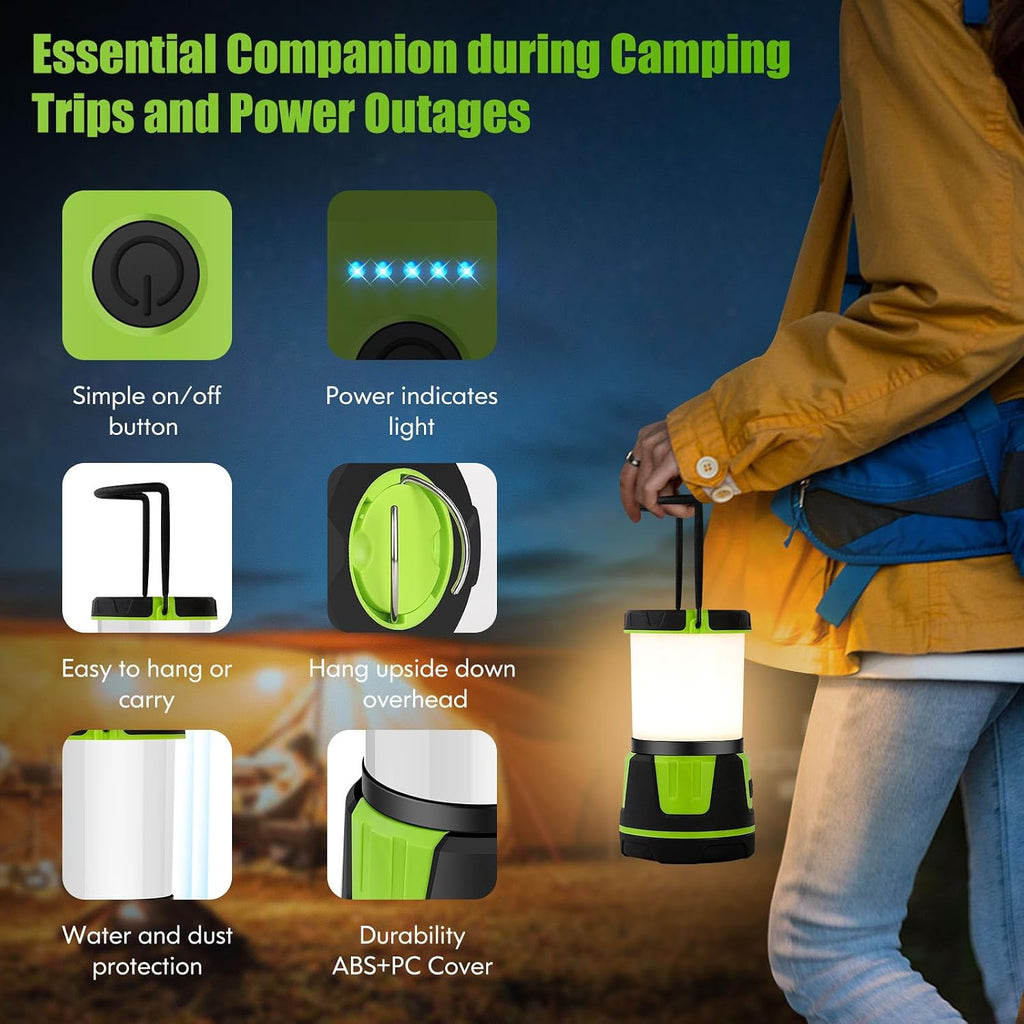 Rechargeable LED Lantern - 3000 Lumens, 5 Light Modes, IP54 Waterproof, 7500mAh Battery, Portable Flashlight for