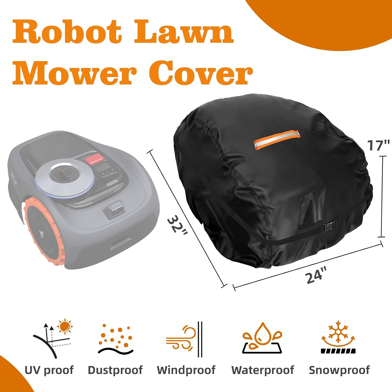 Robot Lawn Mower Cover 500D Robotic Lawnmower Cover 32x24x17in | Waterproof Heavy Duty Wire Free Automatic Lawnmower