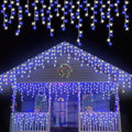 Blue and White Icicle Lights for Outside, 33ft 400 LED String Light Indoor Plug in, 8 Modes Connectable Icicle