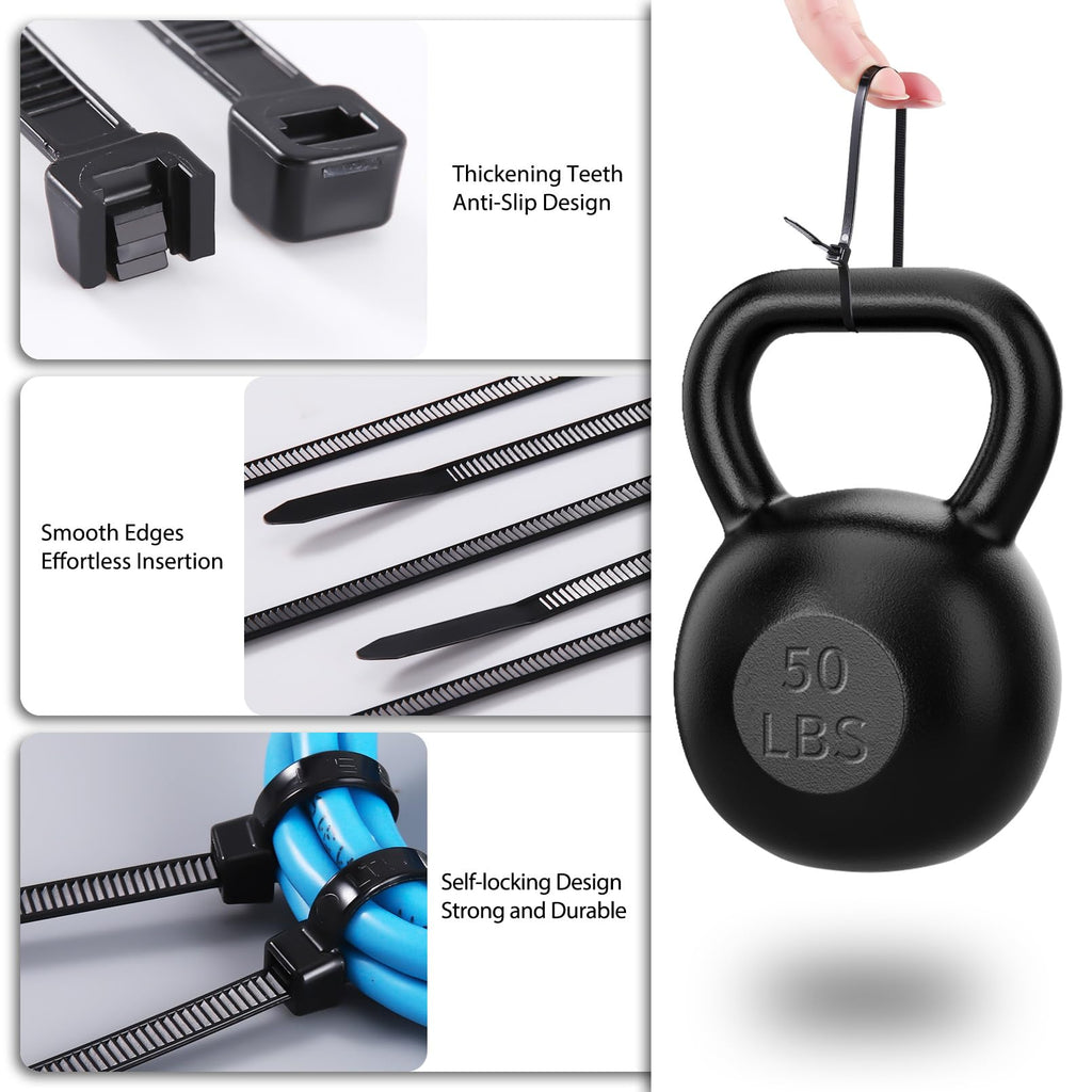 Cable Zip Ties 12 inch Cehony 1500 Pack Plastic Black Zip Ties 50lbs