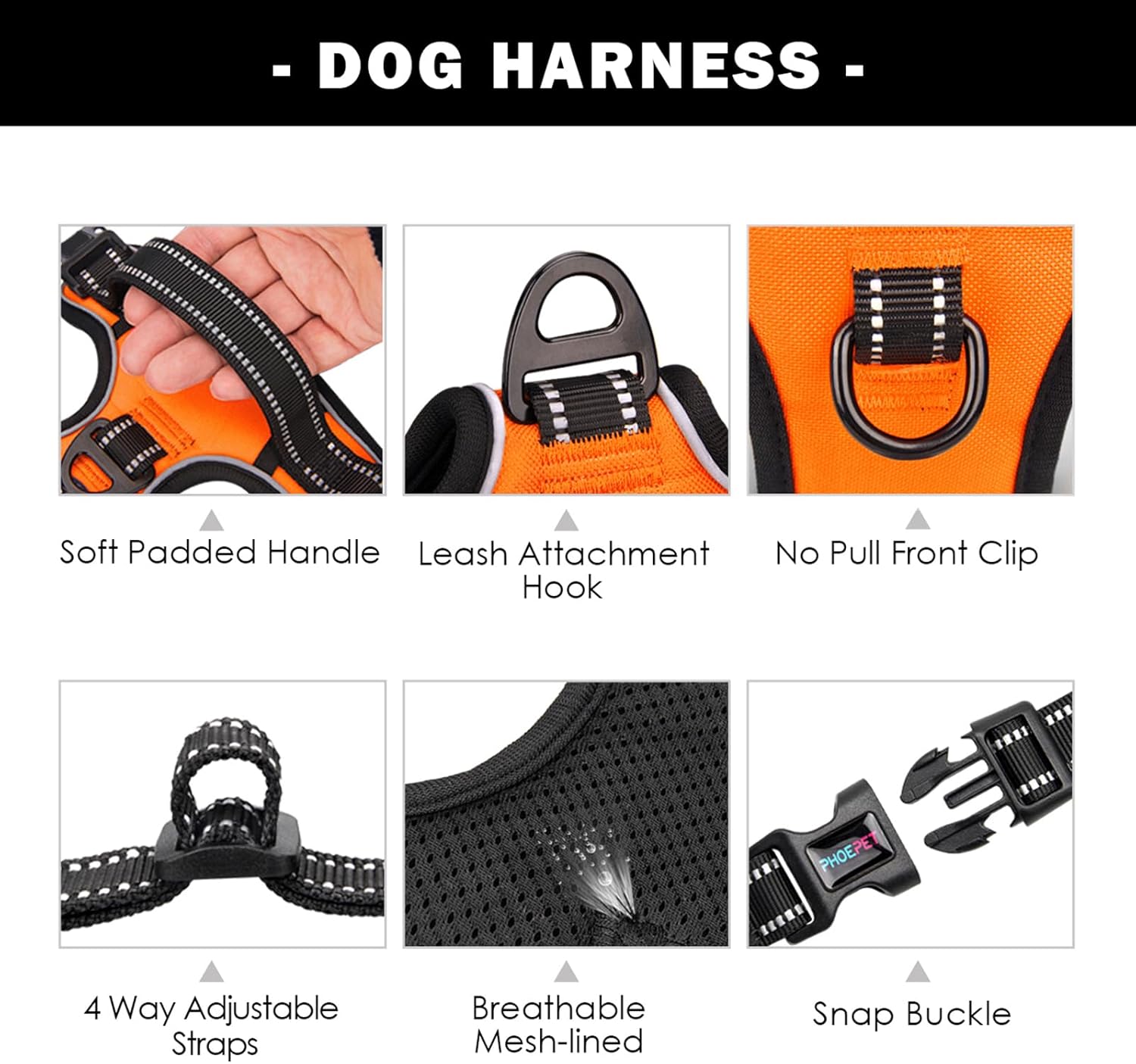 No Pull Dog Harness Medium Reflective Front Clip Vest with Handle,Adjustable 2 Metal Rings 3 Buckles,[Easy to Put on