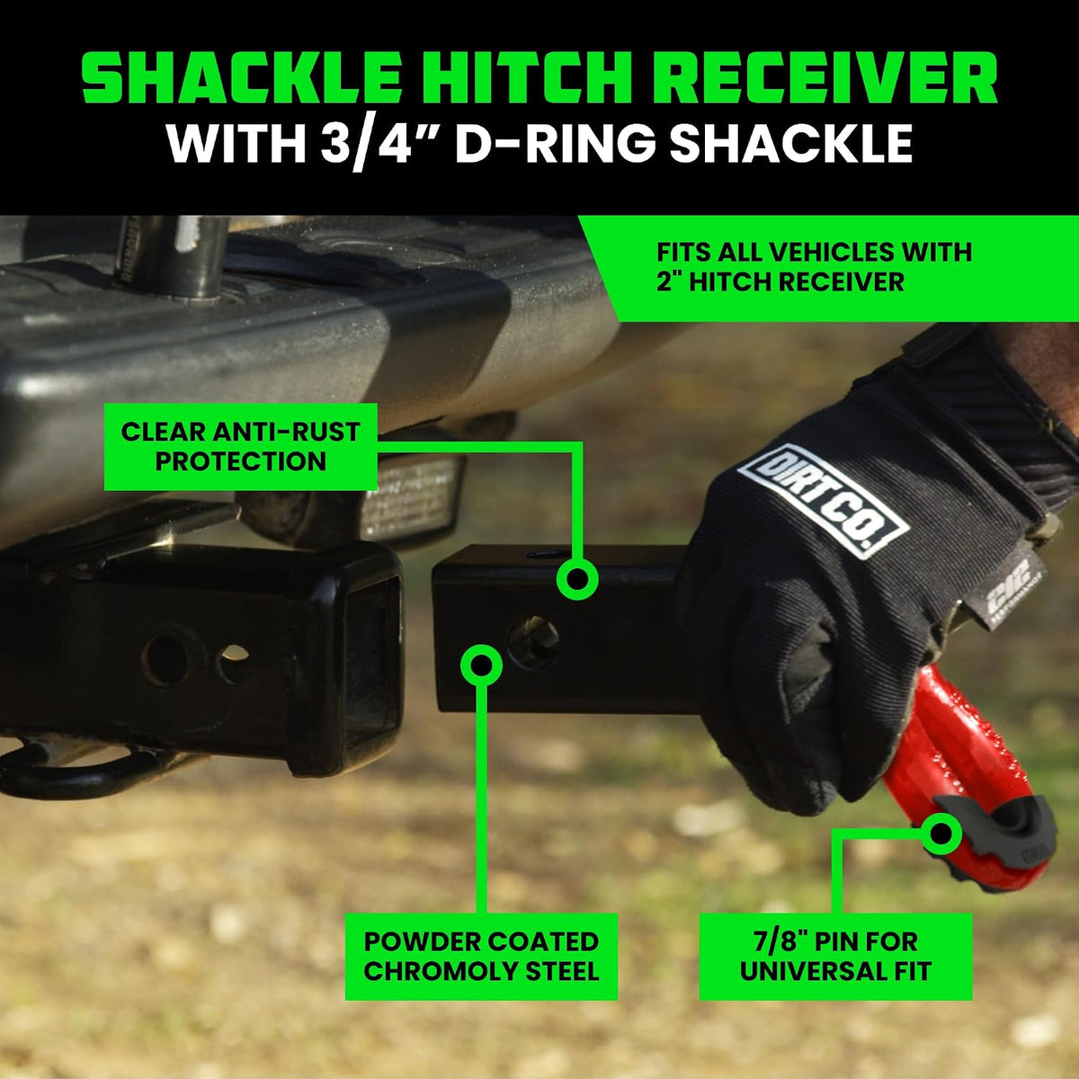 Shackle Hitch Receiver - Fits 2in Receivers for Vehicle Recovery