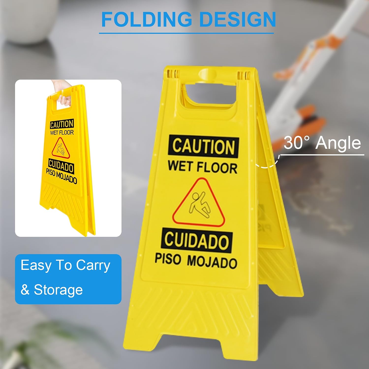 12-Pack 24in Caution Wet Floor Signs, Bilingual Warning Signs | Double-Sided Safety Sign for Office, Restroom