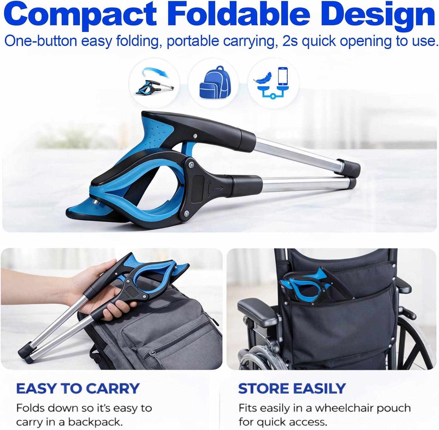 32" Grabber Reacher Tool, Foldable Reacher Grabbers Pickup Tool for Senior, Heavy Duty Upper Gripper, Wide Claw Trash
