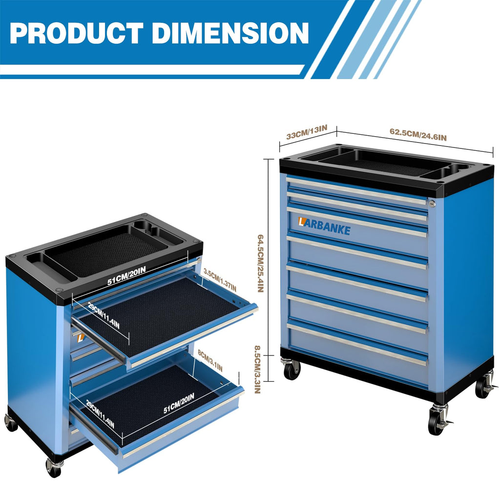 7-Drawer Rolling Tool Chest with Wheels,Locks,Blue Tool Cabinet