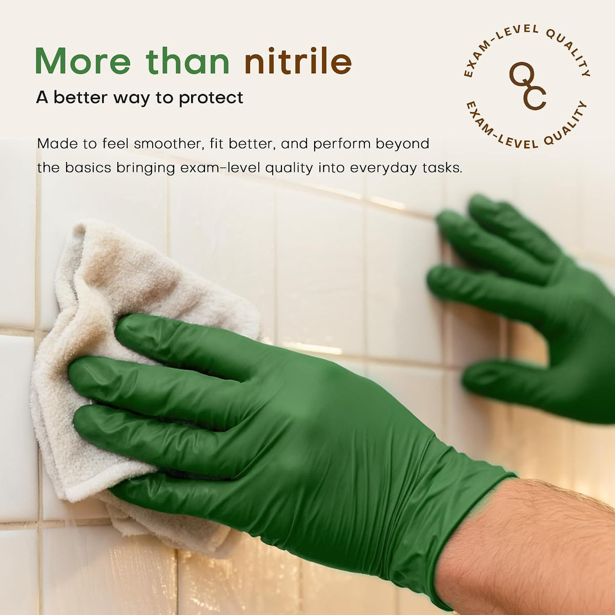 Nitrile+ SUP Exam Plus Gloves, Powder-Free Disposable Moss Green, 100 Count