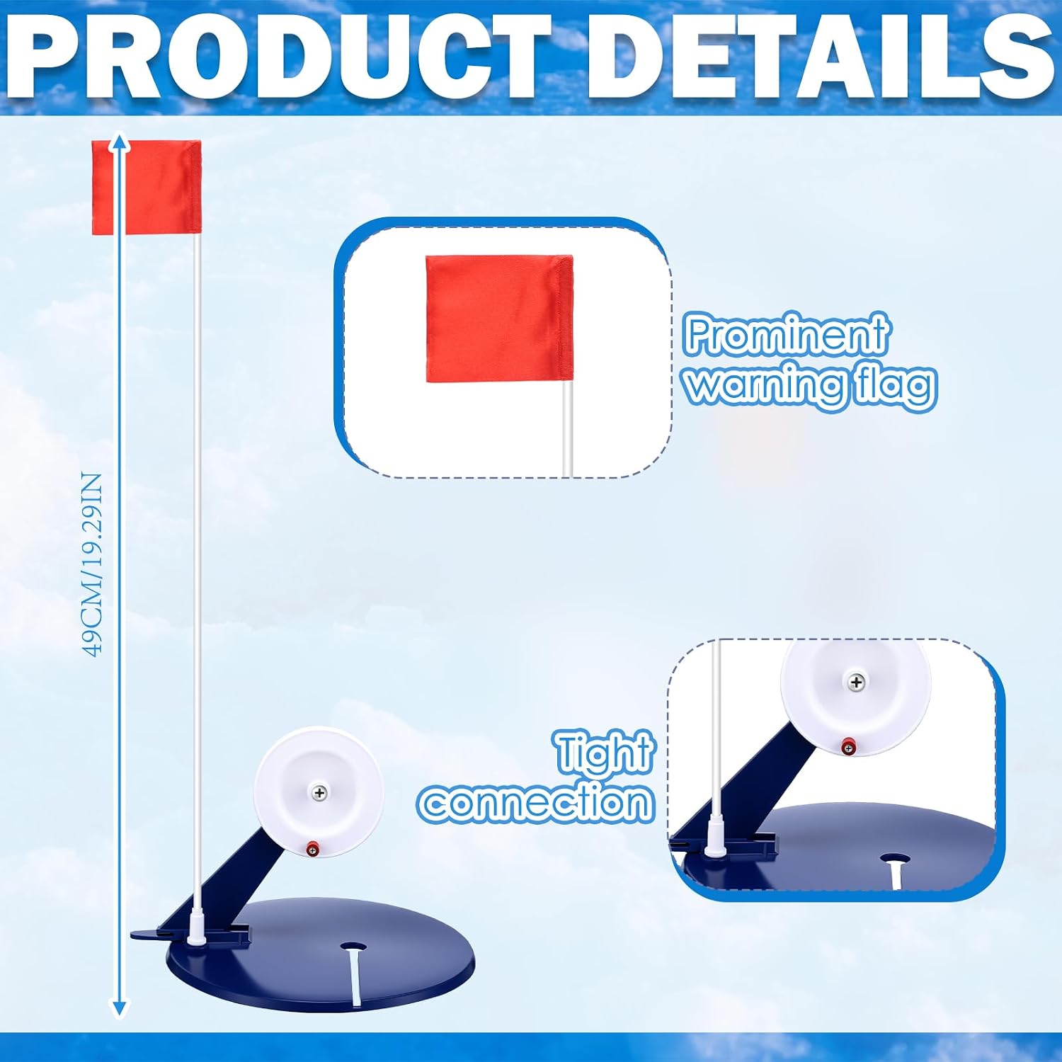 2 Packs Ice Fishing Tip-ups Flag Marker Rod with Portable Pole Flags for Tip-up Anglers Accessory Ice Fishing