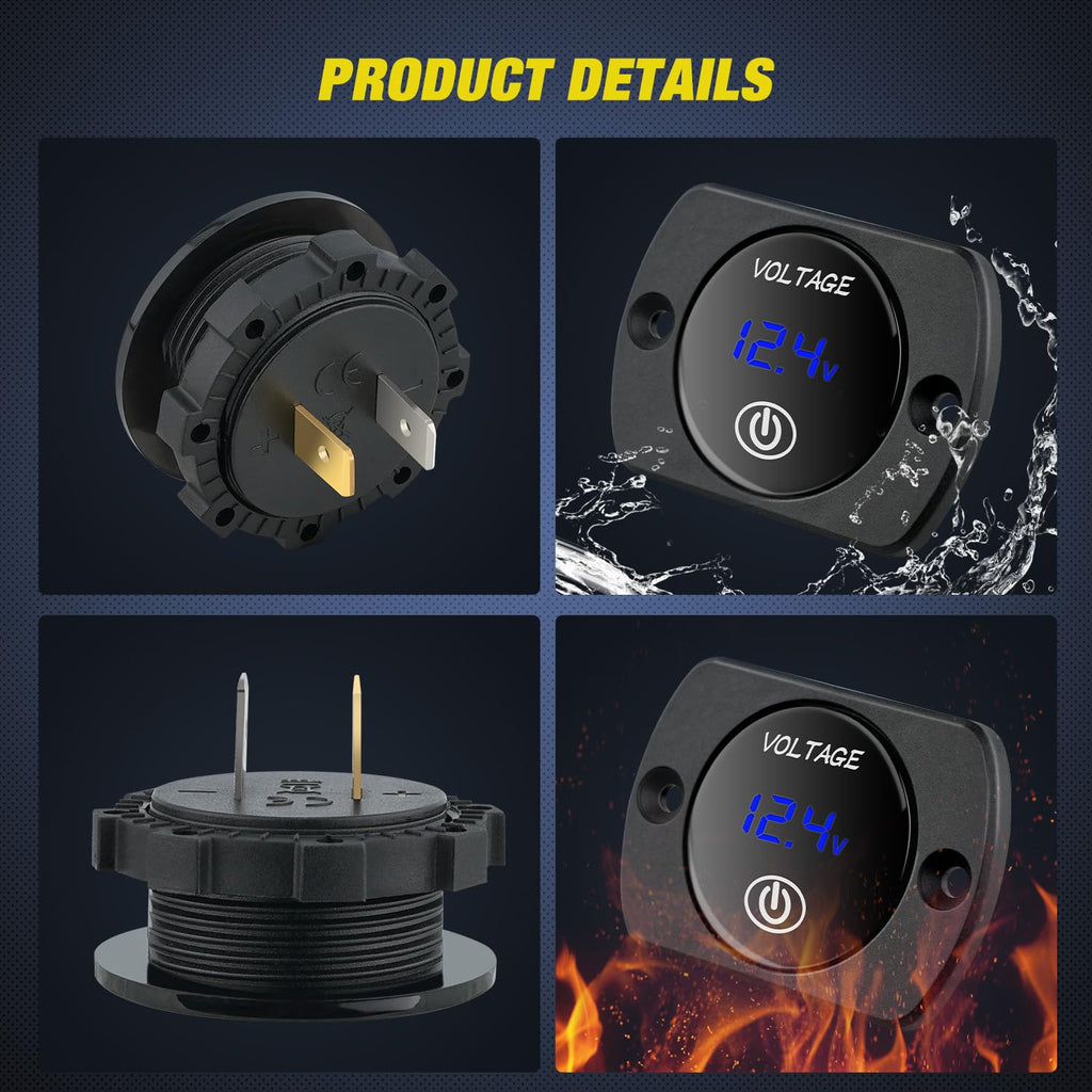 12V LED Display Voltmeter with Touch Switch Waterproof | Digital Voltage Gauge Panel Meter Battery Monitor Board