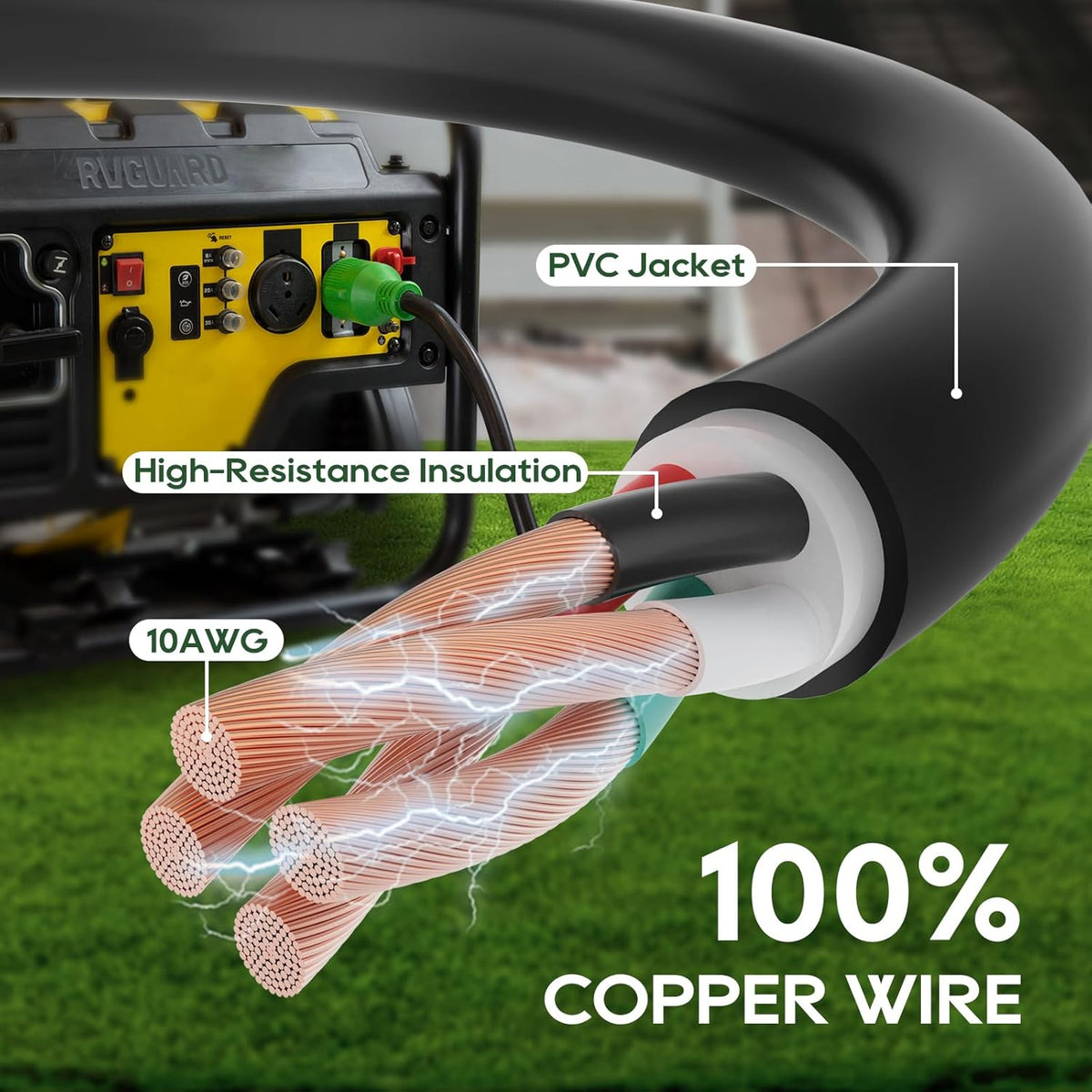 4 Prong 30 Amp 25 Foot Generator Extension Cord, ETL Listed | NEMA L14-30P/L14-30R, 125/250V Up to 7500W, 10 Gauge SJTW