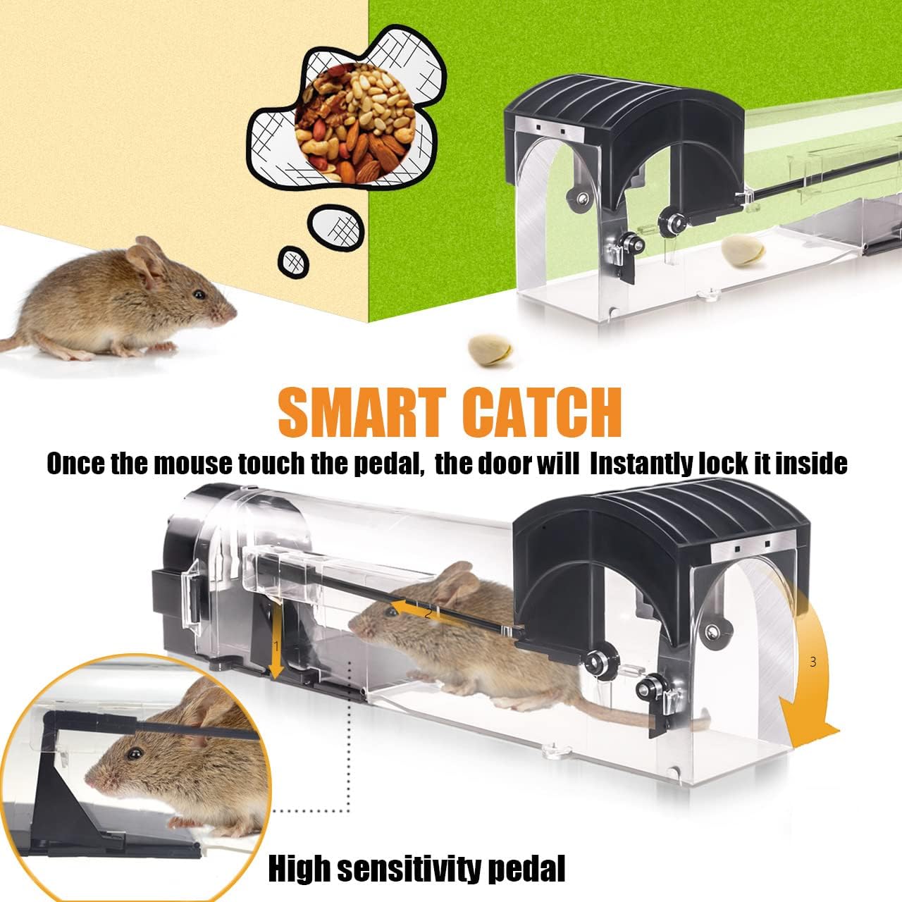 Humane Mouse Traps, 12 inches Enlarged No Kill Rat Live Traps for Chipmunks, Reusable Catch and Release Mice, Pet and