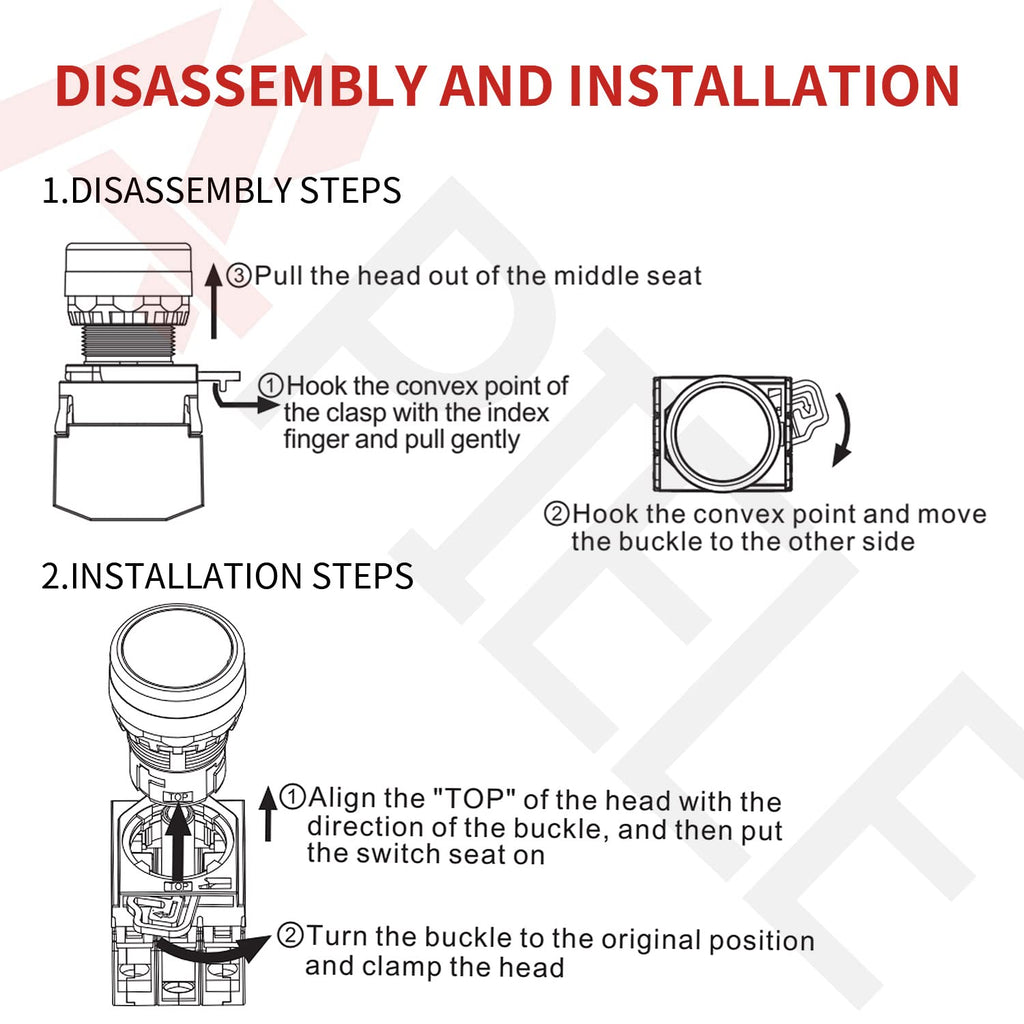 APIELE 22mm Latching Push Button Switch Metal Head Plastic Body 110V AC/DC Led 1NO 1NC Self-Locking