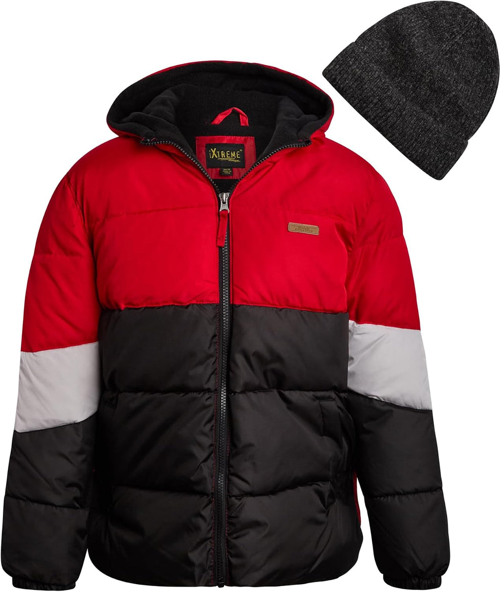 Boys Puffer Jacket Fleece-Lined Winter Coat with Hat | Warm Wind and Water Resistant Outerwear, Soft Cozy Lining for