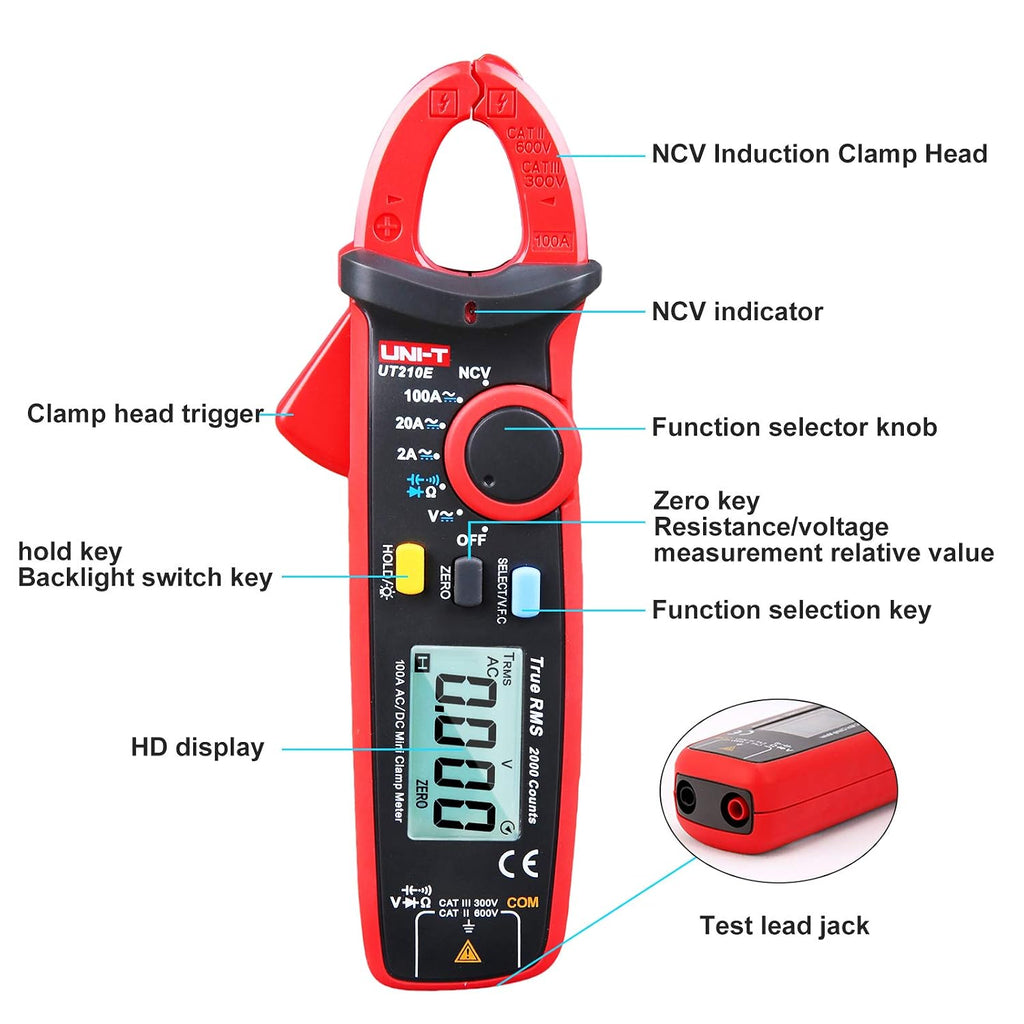 YIRU UNI-T UT210 Series True RMS Digital Clamp Meter AC/DC Voltage Tester with ohm, Capacitance Measurement…