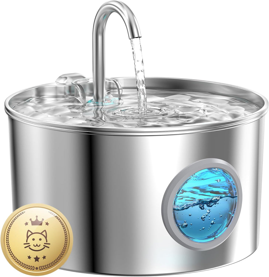 Cat Water Fountain Stainless Steel: 74oz/2.2L Cat Fountain for Drinking - Pet Water Fountain for Cats Inside - Quiet