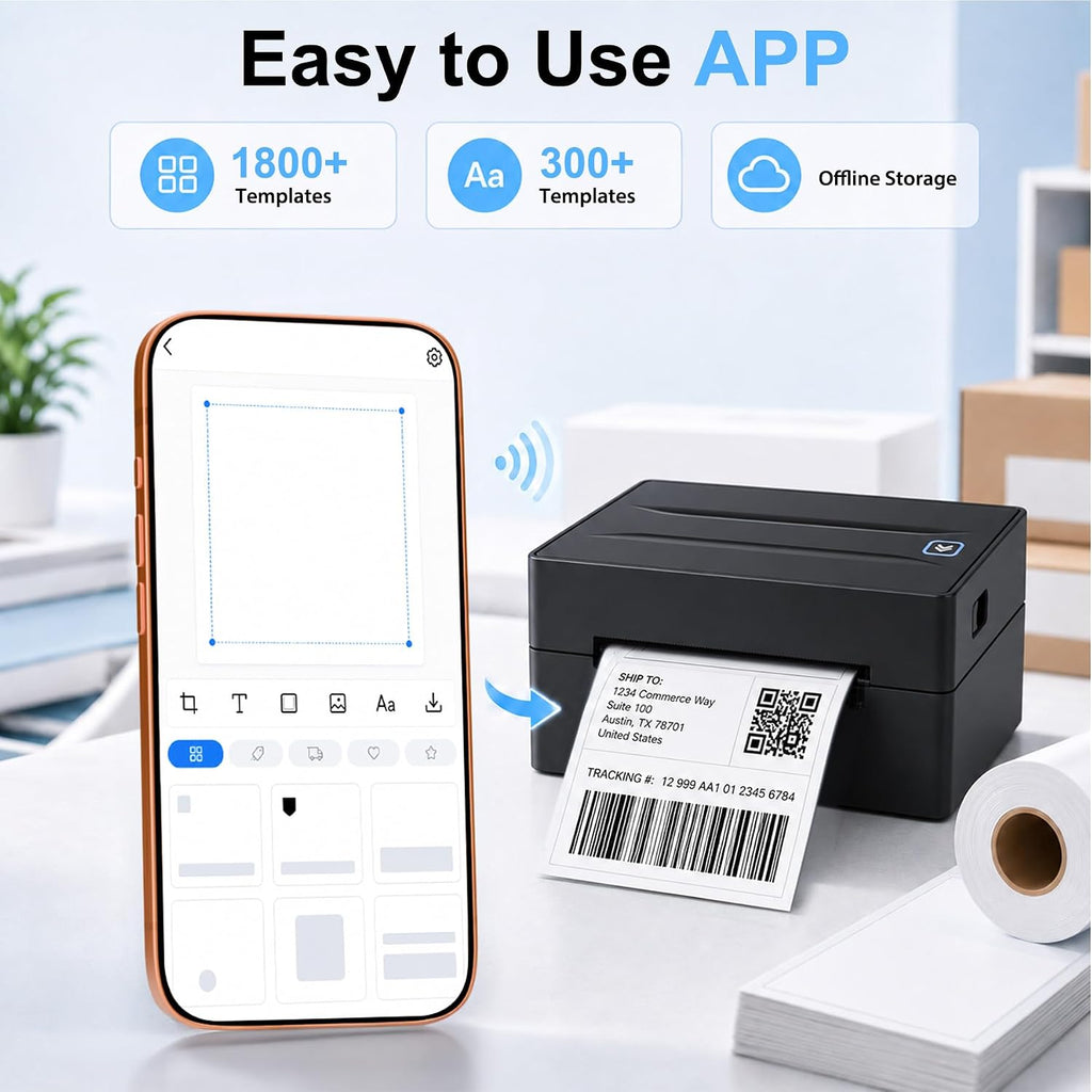 Thermal Shipping Label Printer 4x6 Bluetooth Label Maker for Small Business | Wireless Mailing Shipping Printer for