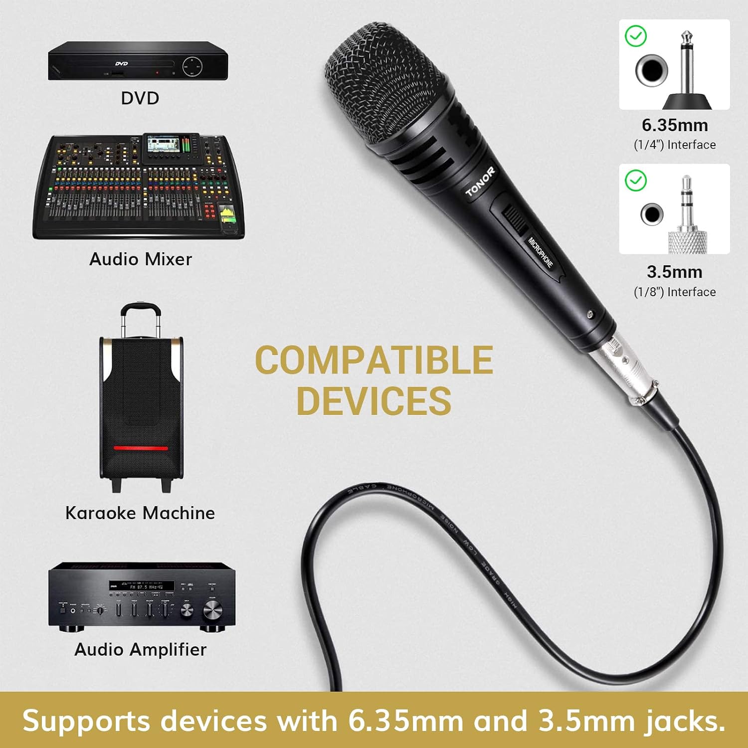 K1 Vocal Microphone for Singing, Dynamic Handheld Wired Karaoke Mic, Microfono with 5M XLR to 1/4" Cable, Compatible