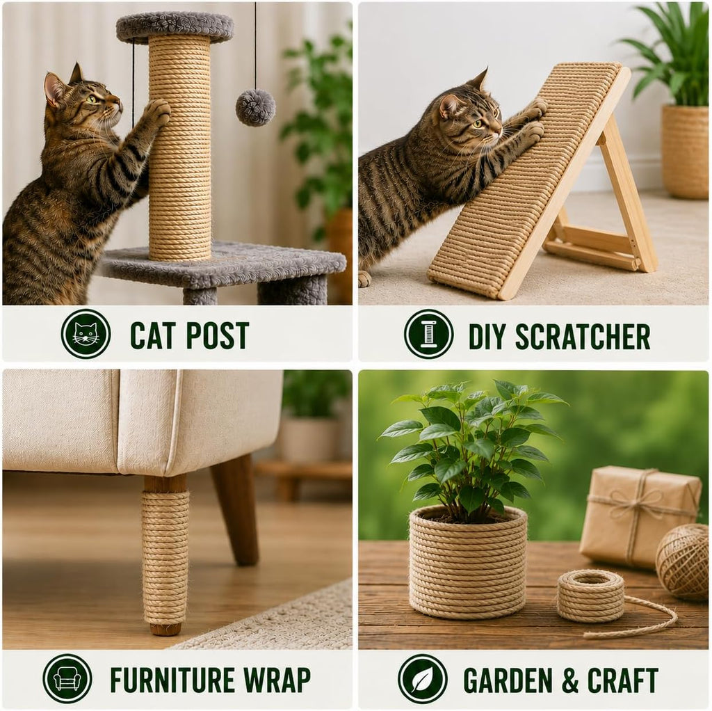 Sisal Rope for Cat Tree 4mm (5/32Inch) x 50FT Scratcher Twine