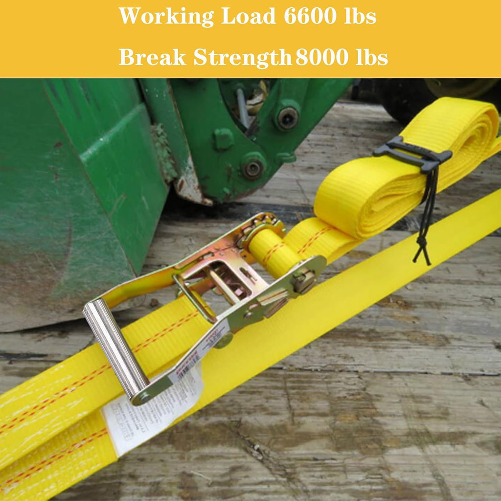 Ratchet Straps Heavy Duty, 8000 LBS Break Strength Ratchet Strap Tie Down, 2” x 20ft Black Tie-Down Ratcheting Cargo