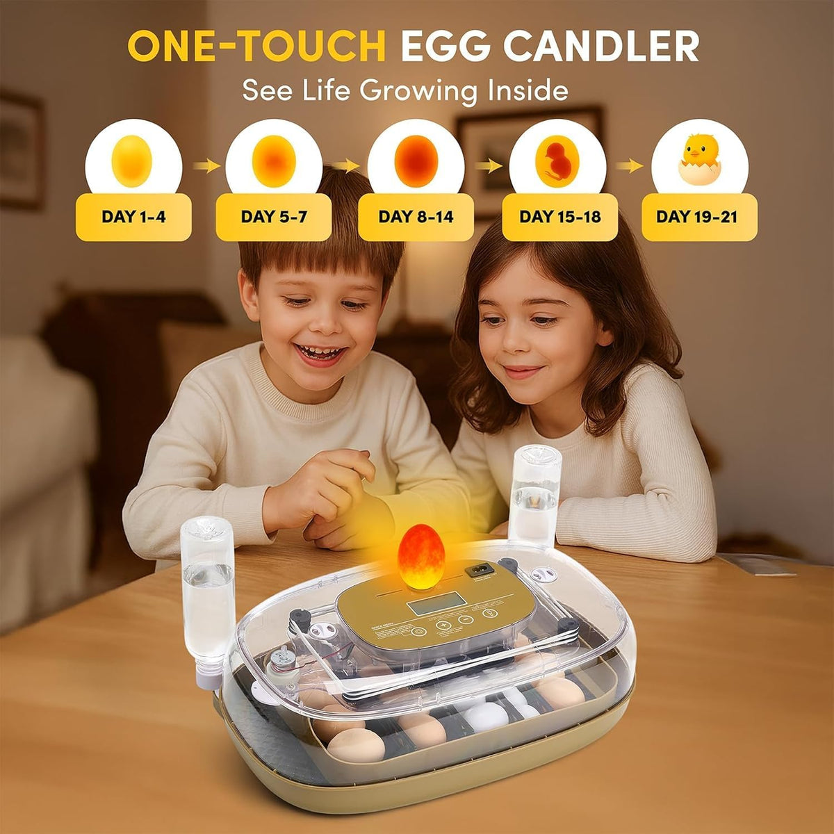24 Egg Incubator, Incubators for Hatching Eggs with Fully Automatic Turner & Candler, Smart Temperature & Humidity