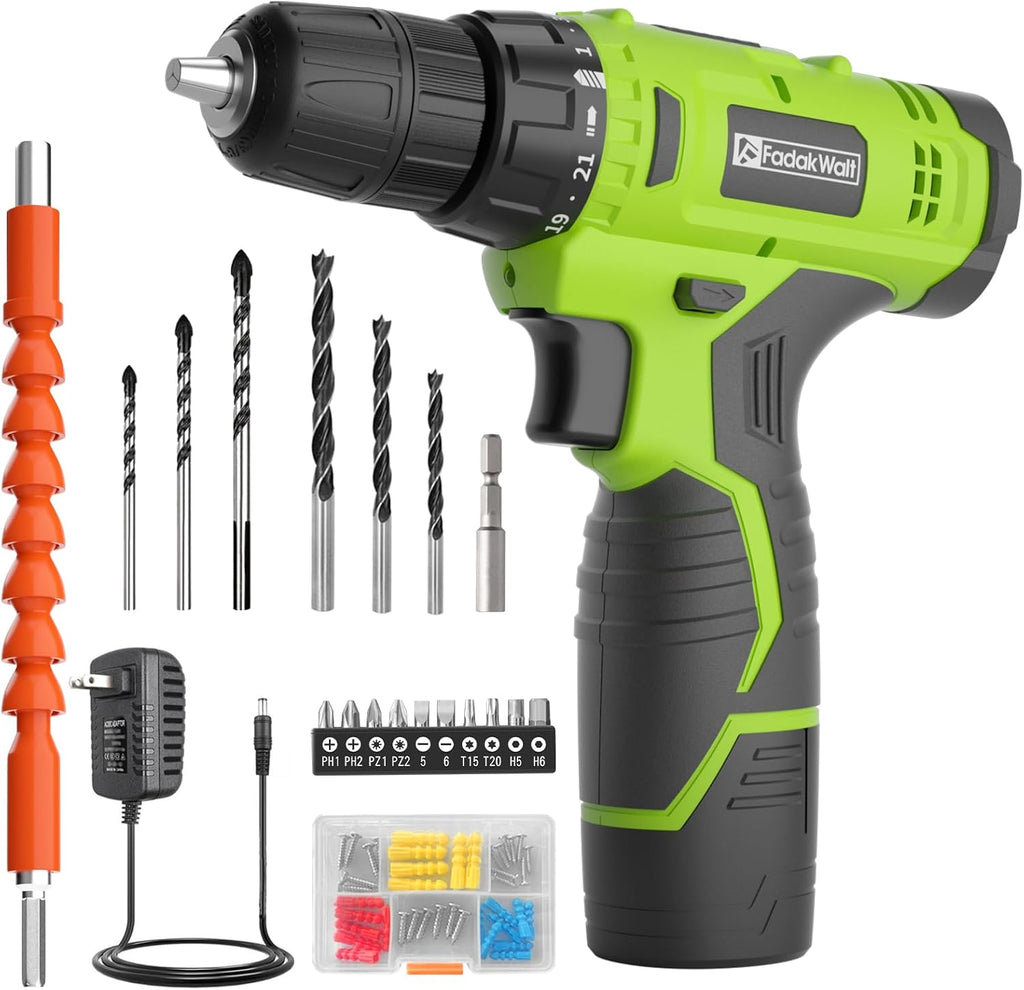 Cordless Drill Set,12V Power Drill Set with Battery and Charger, Electric Driver/Drill Bits, 3/8'' Keyless Chuck,21+1