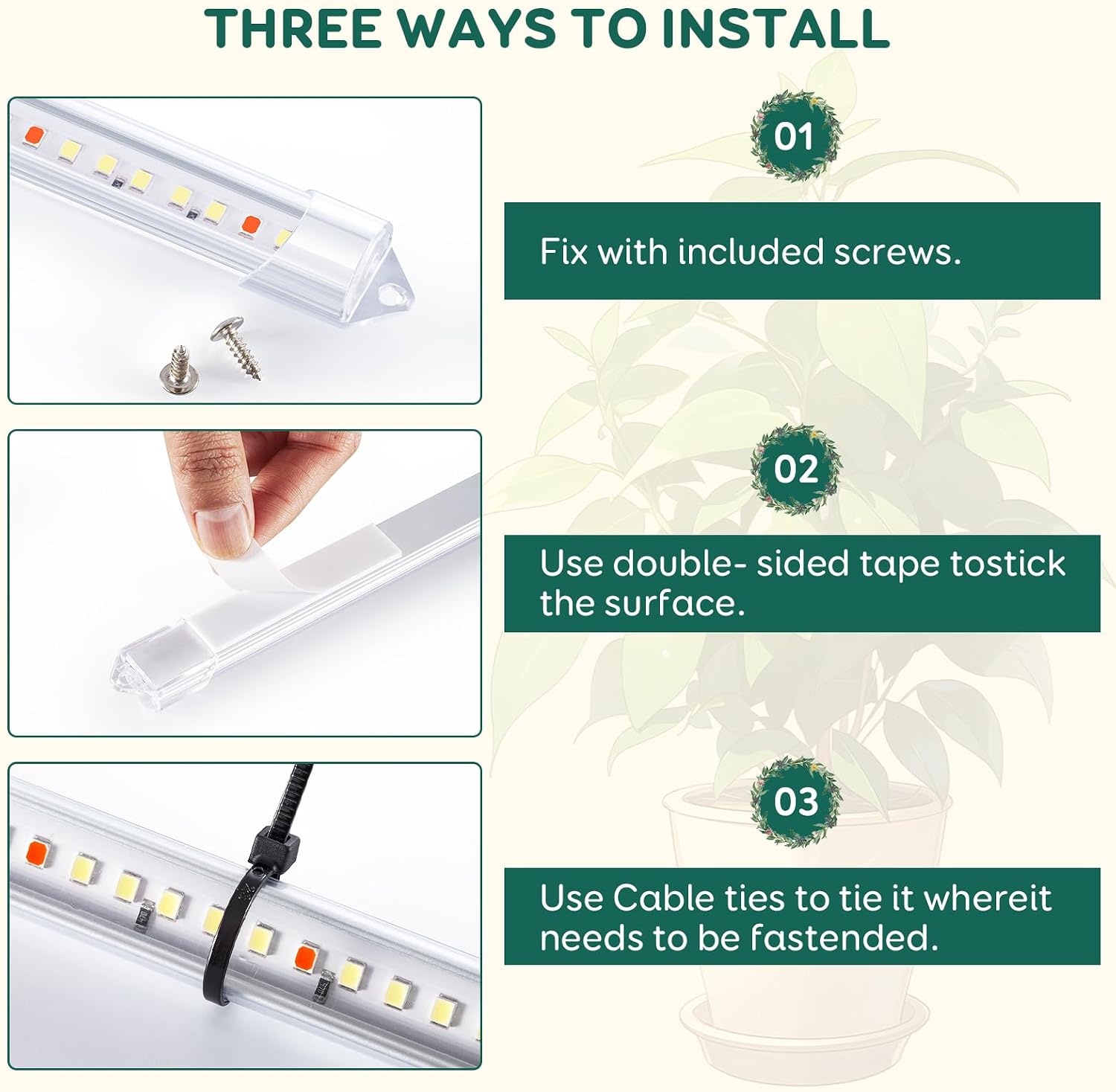 4-Bar Grow Light Strips for Indoor Plants, 16" Plant Lights, 6500K Sunlike Grow Lights with 6/12/18H Timer, 5