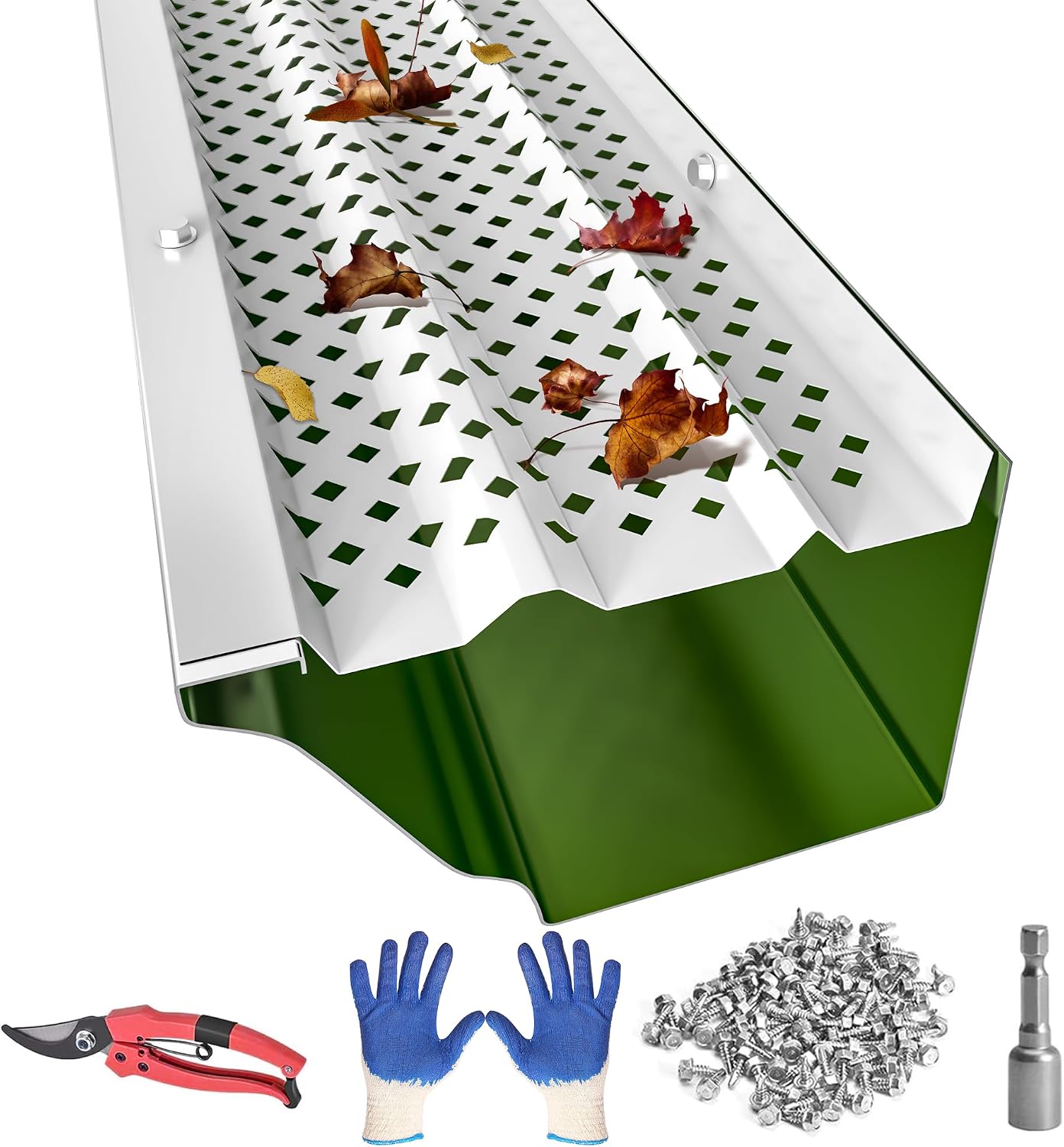 Gutter Guards 5 Inch, Aluminum Leaf Filter Rain Gutter Covers with Screws Included, 16 PCS 54FT DIY Gutter Protection