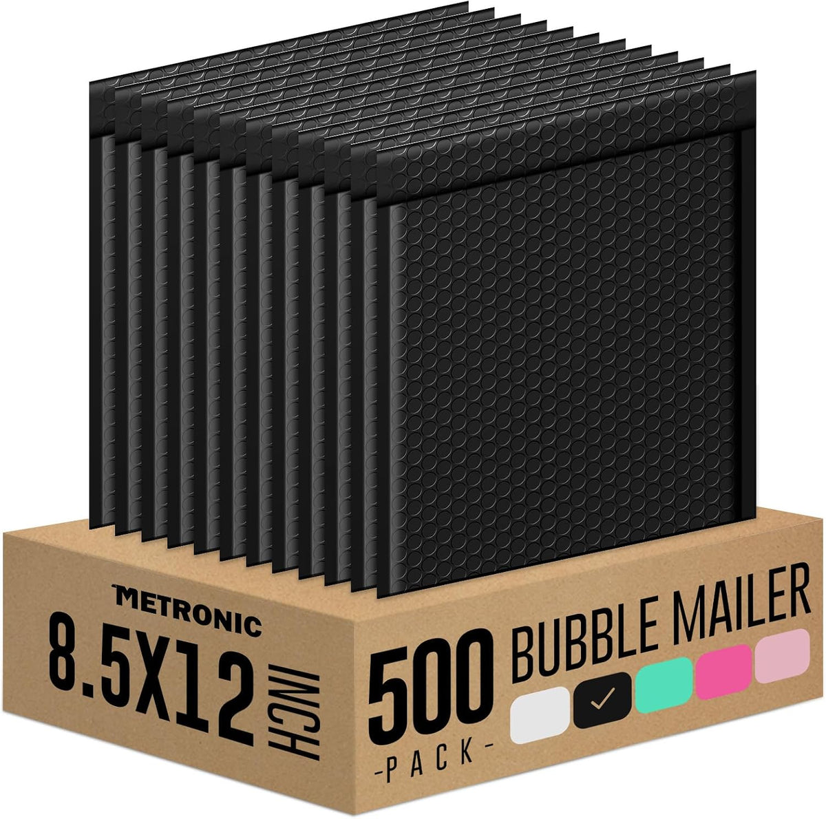 Bubble Mailers 8.5x12 Inch 500 Pack Black Thick Padded Envelopes