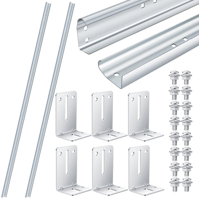 2 Pcs Garage Door Vertical Track Replacement with 6 Garage Door Rail Doorpost Brackets and 16 Sets of Screw and Nut