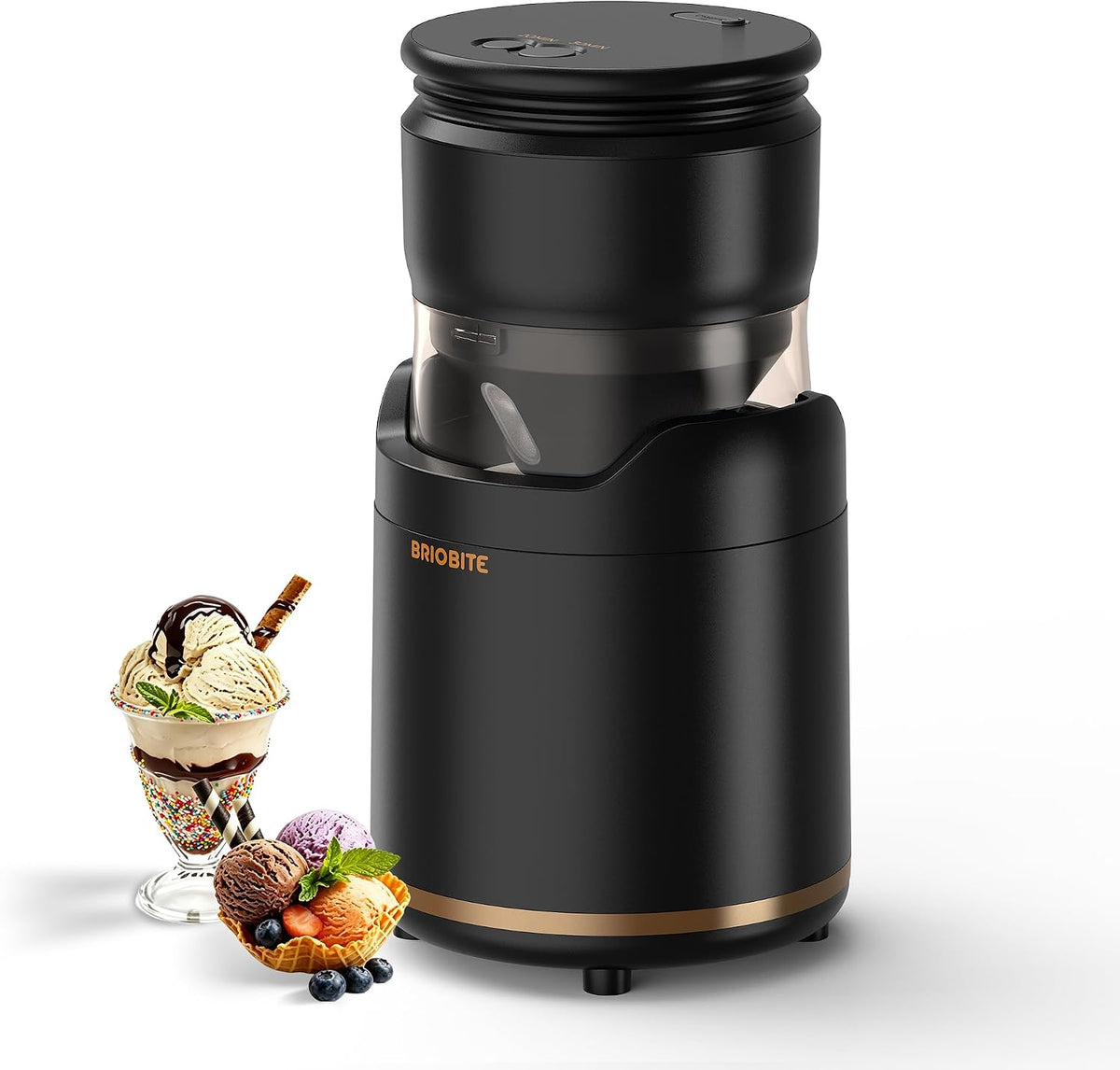 Ice Cream Maker Machine,Quiet,Rechargeable,1–2 Servings,Black