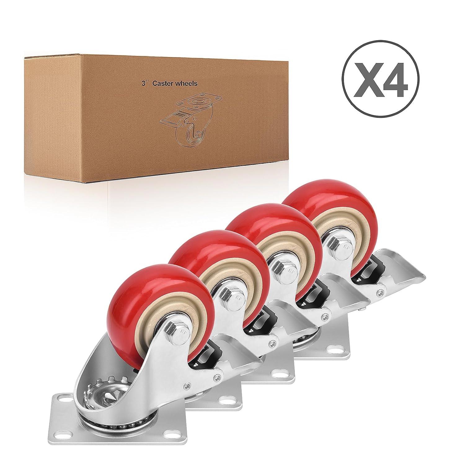 3 Inch Industrial Heavy Duty Swivel Caster Wheels with Brake,Set of 4 Safety Locking Casters,Load 1600lbs,Premium