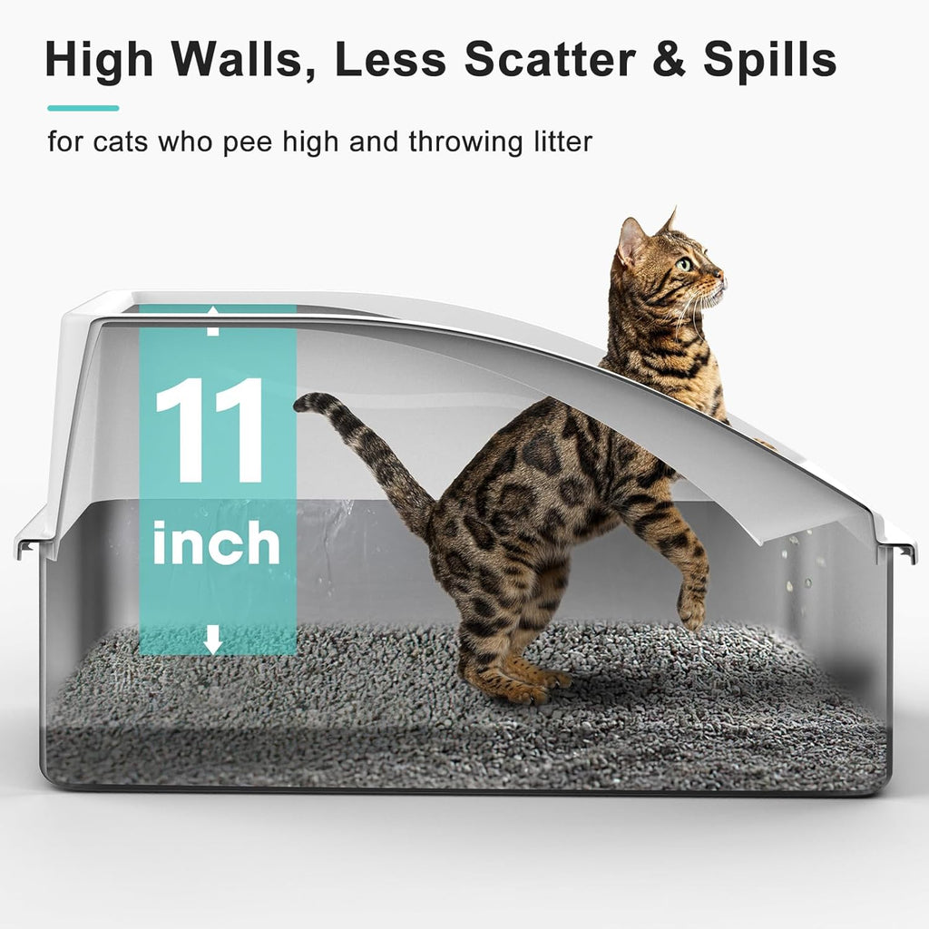 Stainless Steel Litter Box | XL Enclosed Cat Litter Boxes with Lid for Big Cats | High Sided, Anti-Urine Leakage |