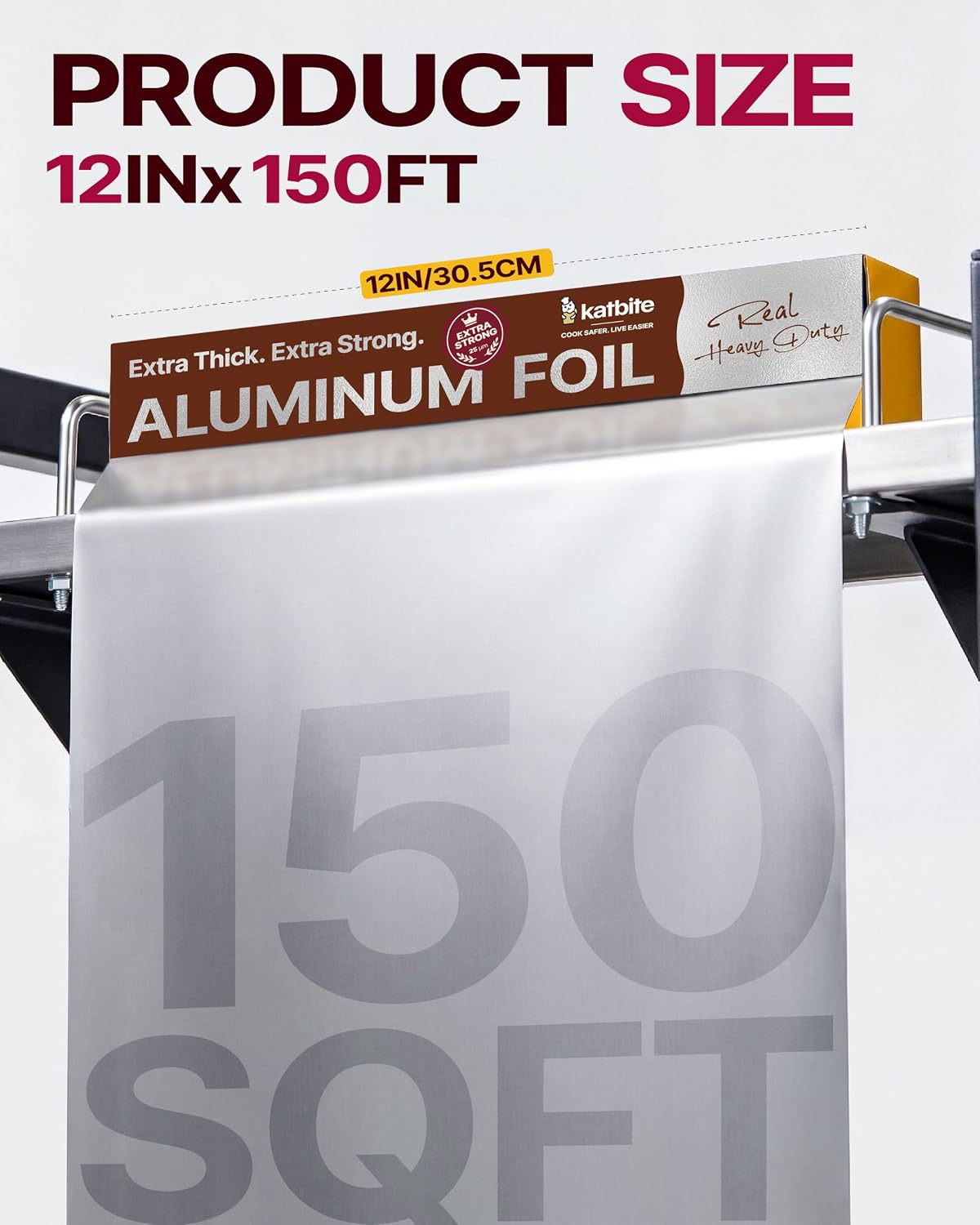 Heavy Duty Aluminum Foil, 25 Micron, 12 in x 150 ft, 150sqft, 2Pack