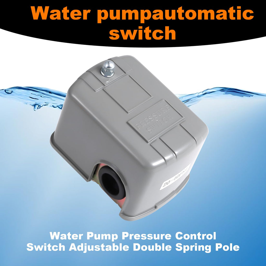 Pressure Switch for Well Pump, 50-70PSI, Adjustable Differential, 1/4" NPT, Automatic, Grey