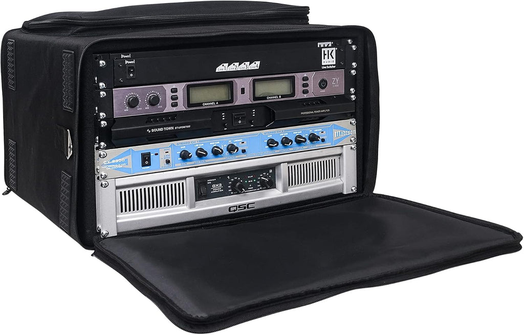 Portable 6U Rack Bag, Soft Rack Case with 14" Rackable Depth, Plywood Rack Frame, Shoulder Strap, Accessory Pocket