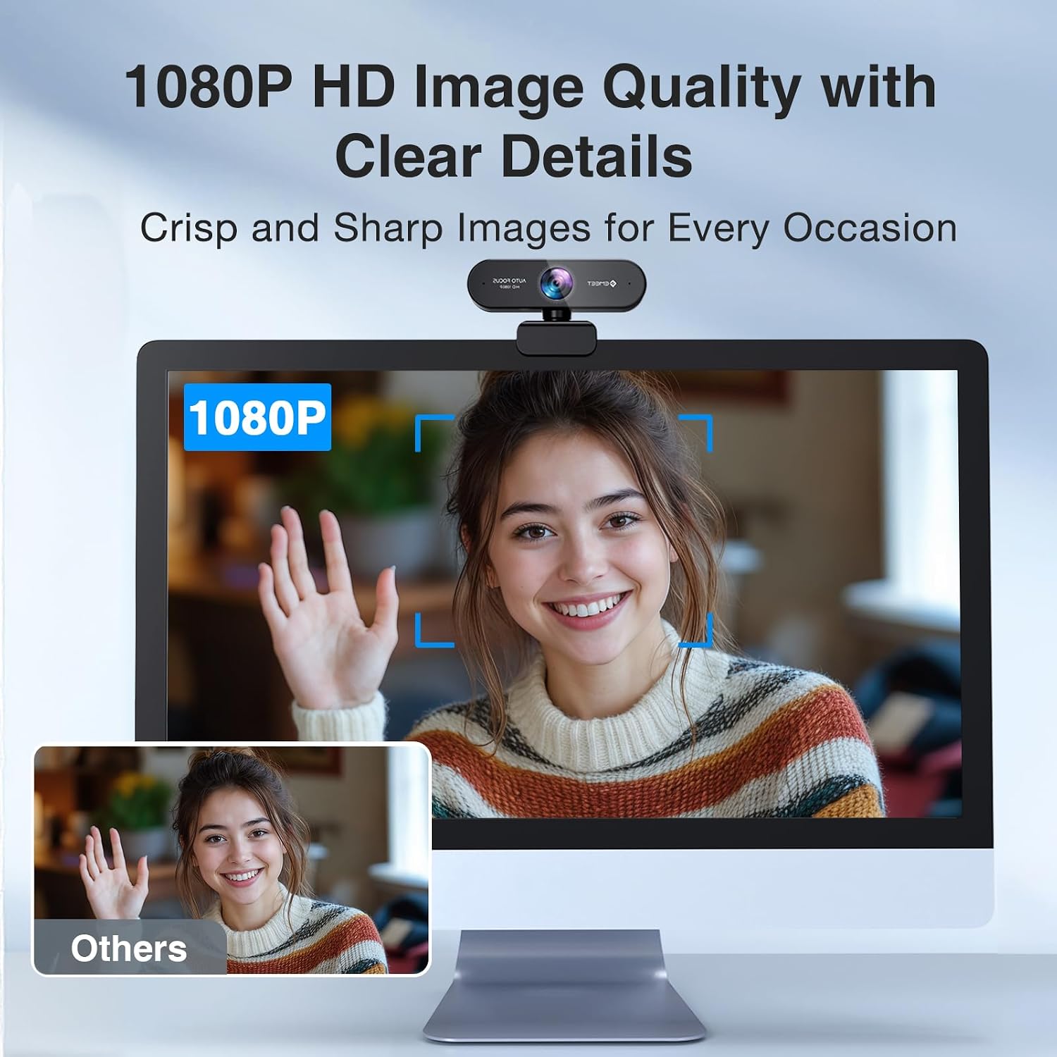 1080P Webcam with Microphone, eMeet Nova AutoFocus HD Webcam, 96°View Web Camera w/ 2 De-Noise Mics for