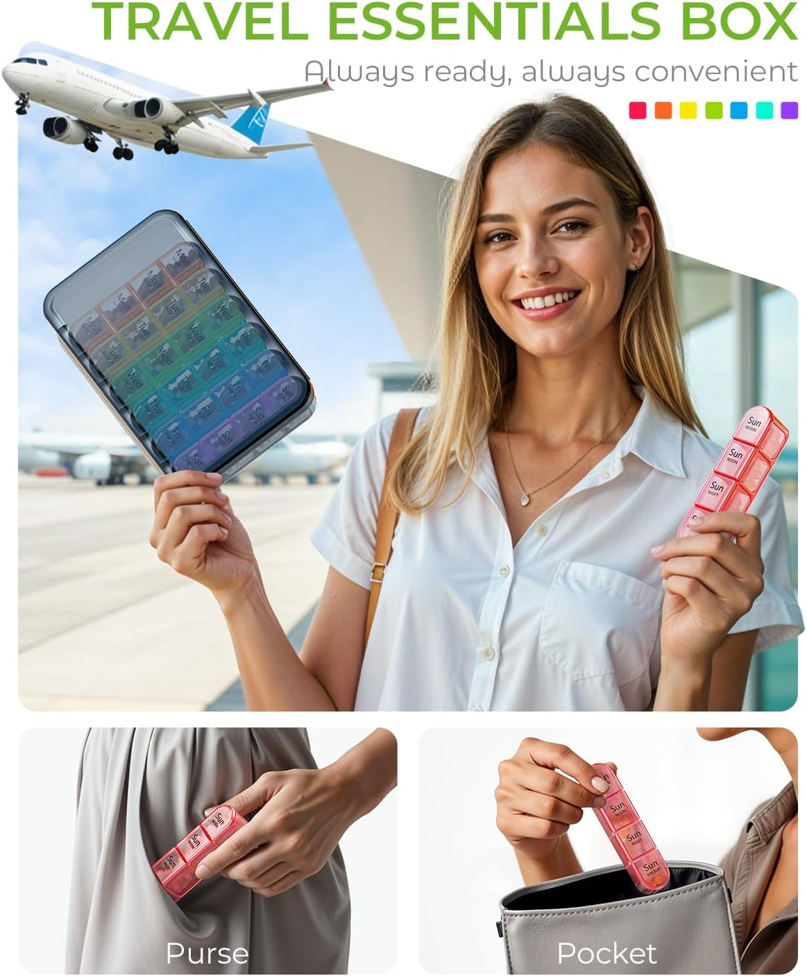 Weekly Pill Organizer 4 Times a Day, BPA Free Daily Pill Box 7 Day, Large Travel Pill Case with 28 Compartment to