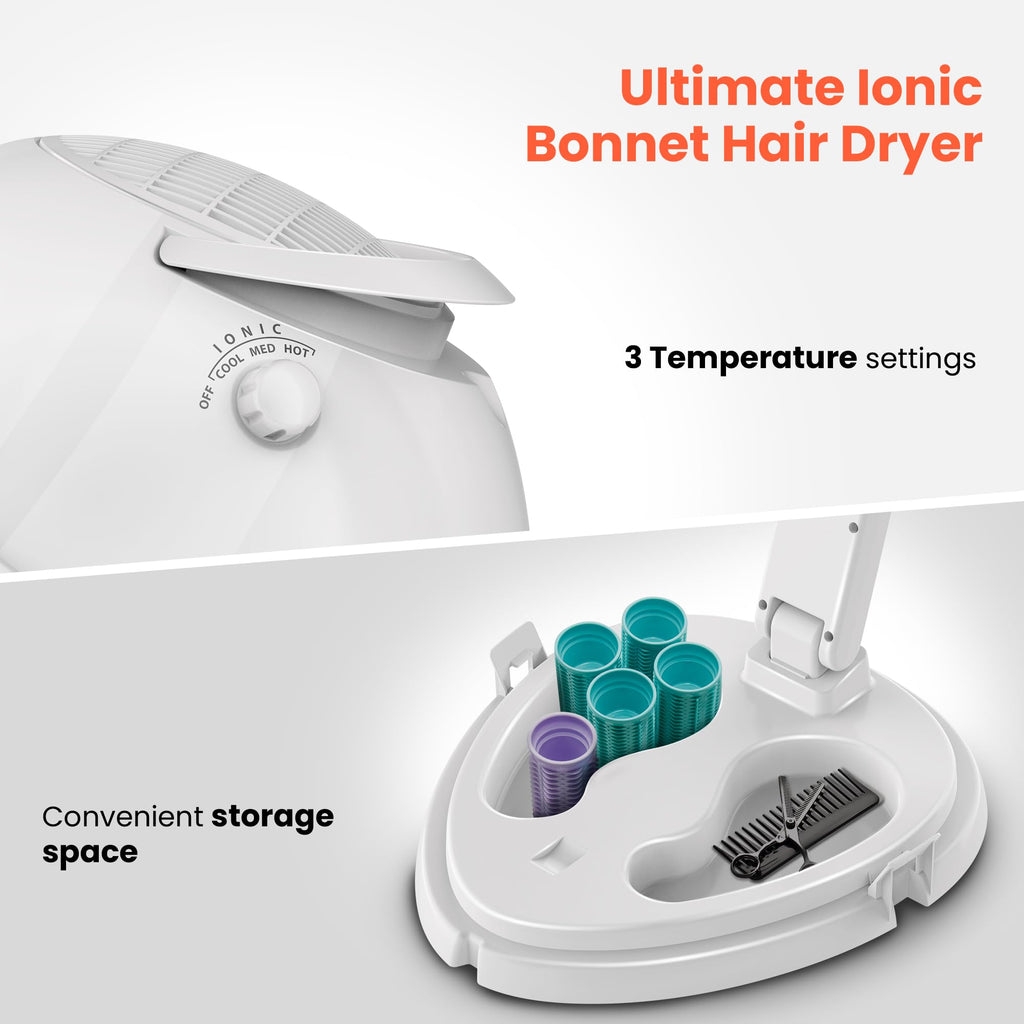 Portable Height Adjustable Hooded Hair Dryer, White