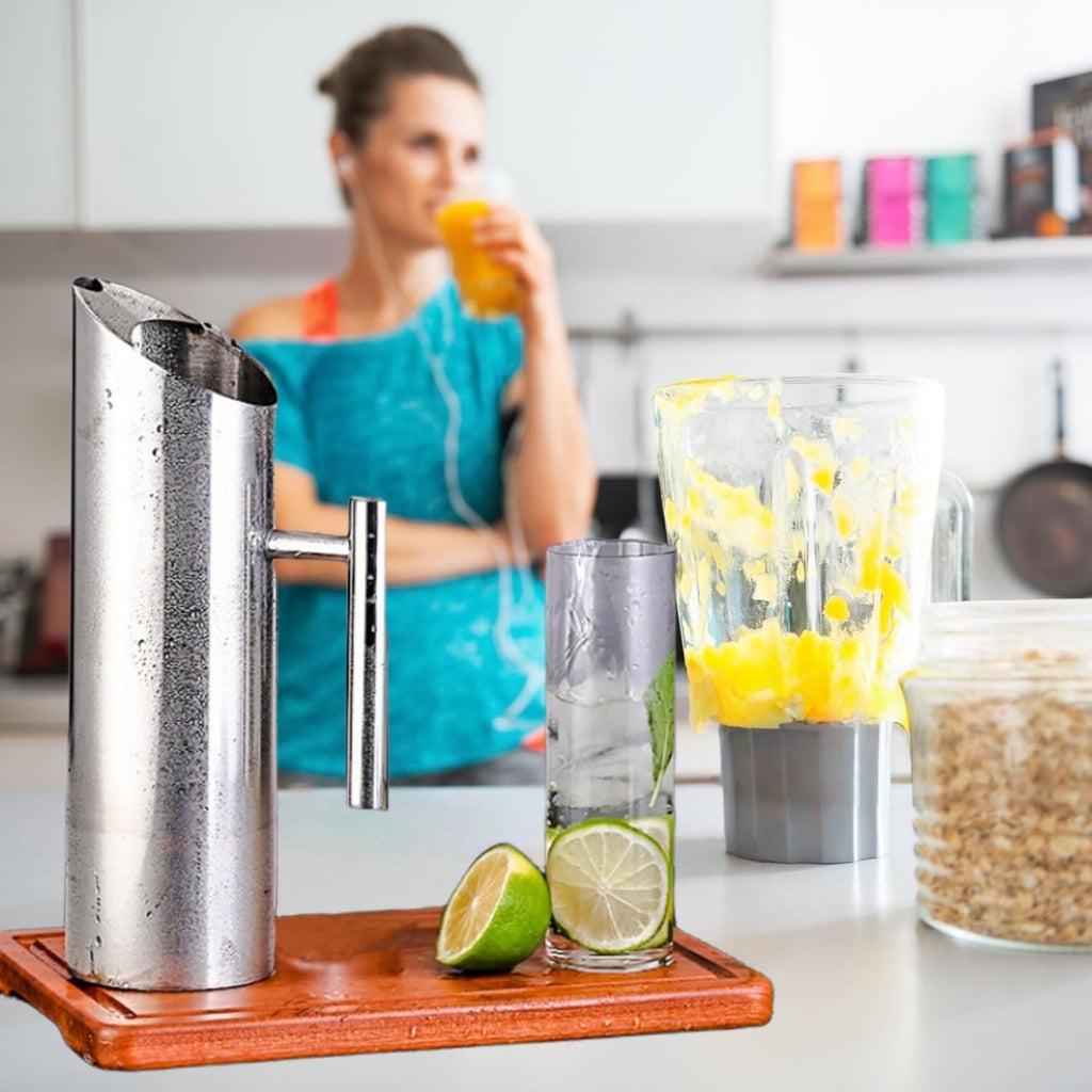 53oz Stainless Steel Water Pitcher with Handle, Ice Guard Carafe for Drinks