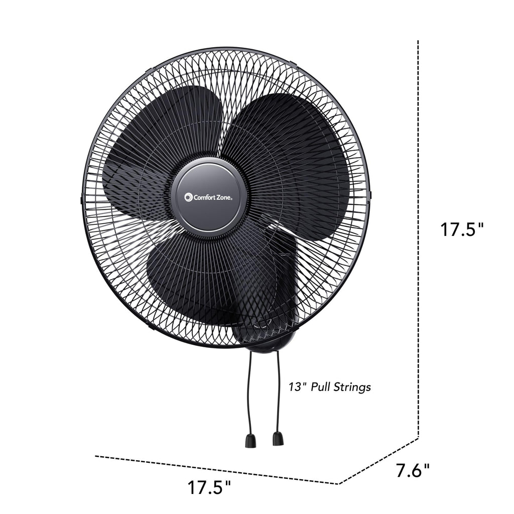 16" Oscillating Wall Mount Fan with Pull Chain - Black