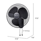 16" Oscillating Wall Mount Fan with Pull Chain - Black