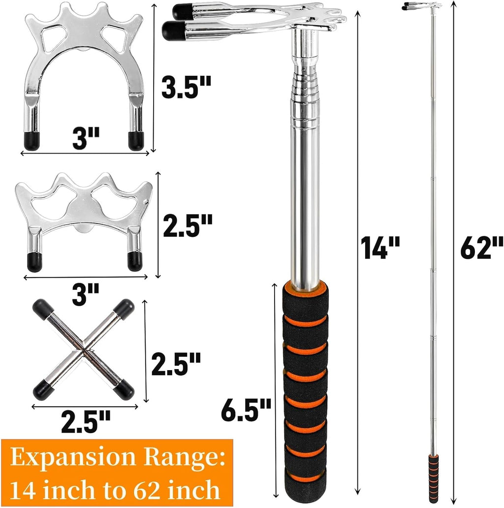 Retractable Pool Cue Bridge, Billiards Cue Rest with 3 Pieces Removable Alloy Bridge Head, Snooker Pool Cue Bridge