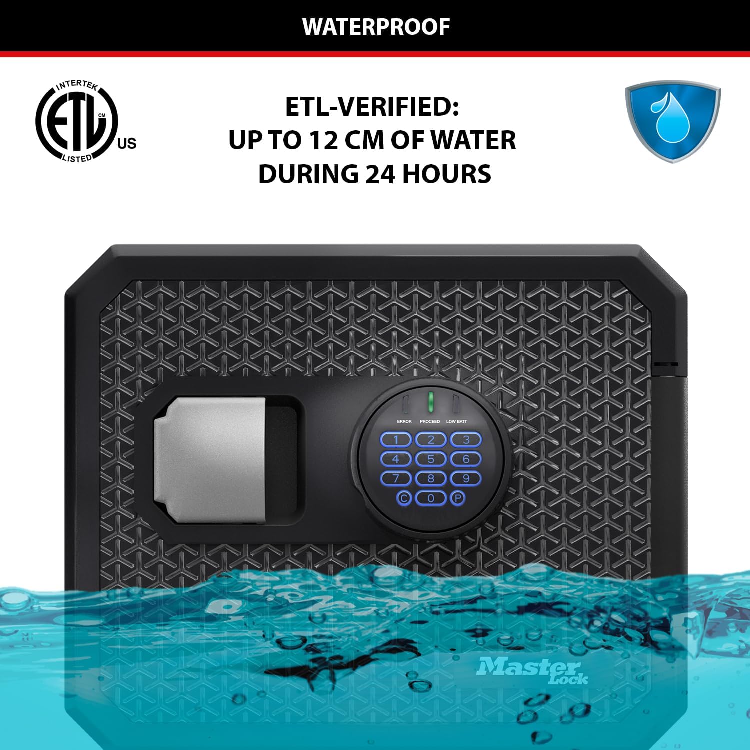 Certified Fireproof and Waterproof Safe, 23L, 417 x 348 x 478 mm, Digital Combination with Backlit Keypad