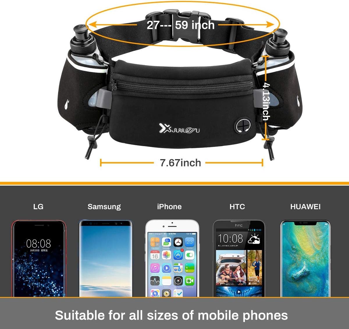 Running Belt with Water Bottles(2 x 175ML), Hydration Belt Waterproof Waist Pack Bag Fits iPhones Adjustable Sports