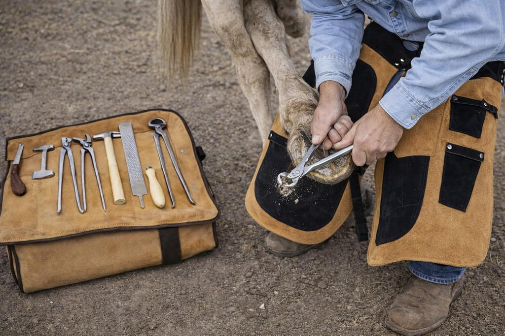 8 Piece Horse Shoe Farrier Hoof Grooming Tool Kit Carry Bag Apron Leather 98479