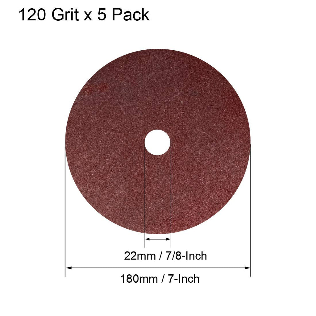 uxcell 7" x 7/8" Resin Fiber Discs 120 Grit Sanding Grinding Discs,5 Pack