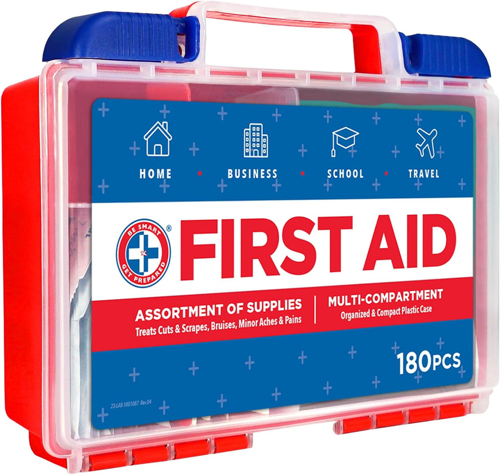 180 Piece First Aid Kit: Clean, Treat, Protect Minor Cuts, Scrapes. Home, Office, Car, School, Business, Travel