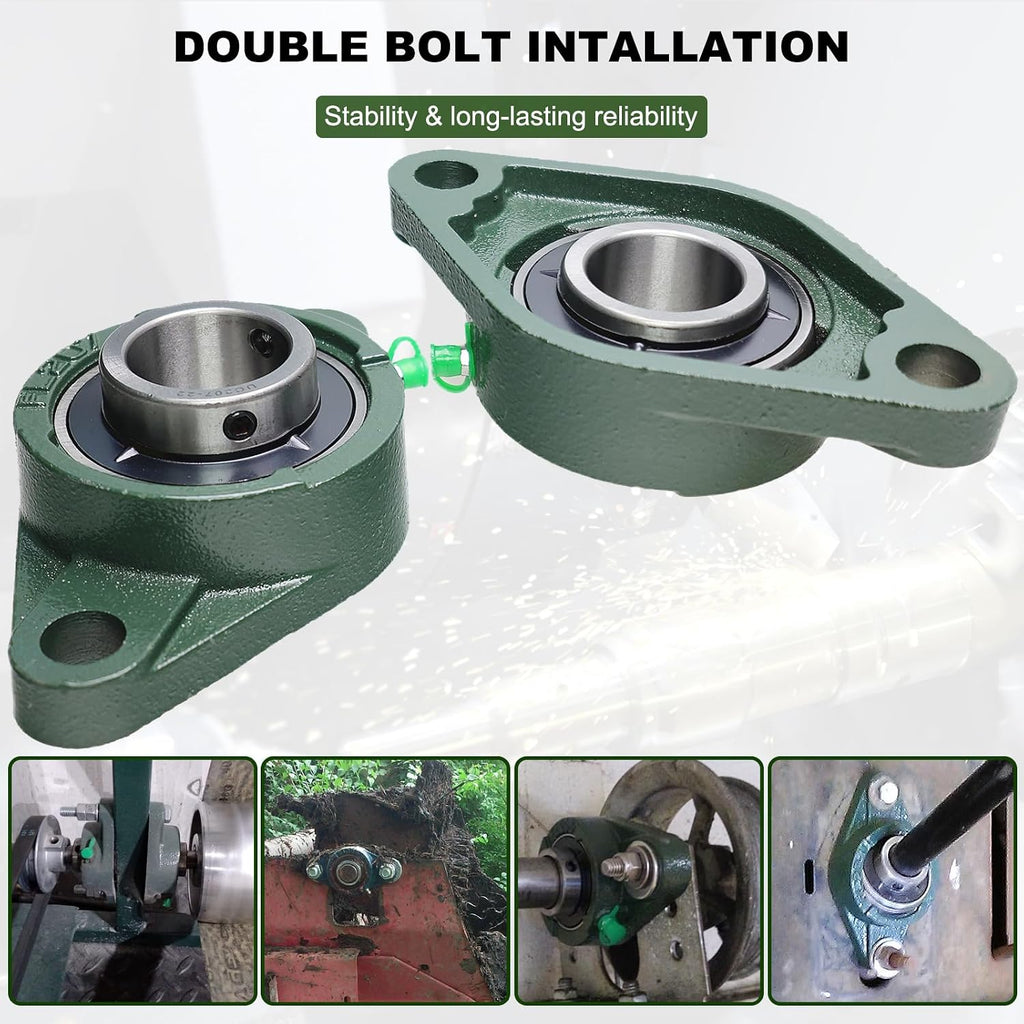 2 Pack UCFL207-22 Pillow Block Bearing – Flange 2 Bolt Mounted Pillow Block Bearings – Bearing Steel Bearings with 1-3/8" Bore - Self-aligning Bearings with Solid Cast Iron Base
