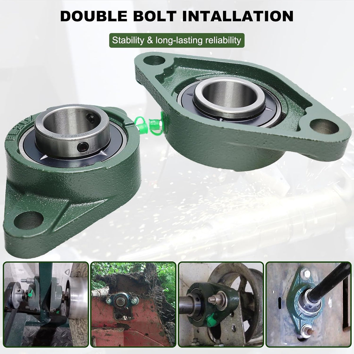 2 Pack UCFL207-22 Pillow Block Bearing – Flange 2 Bolt Mounted Pillow Block Bearings – Bearing Steel Bearings with 1-3/8" Bore - Self-aligning Bearings with Solid Cast Iron Base